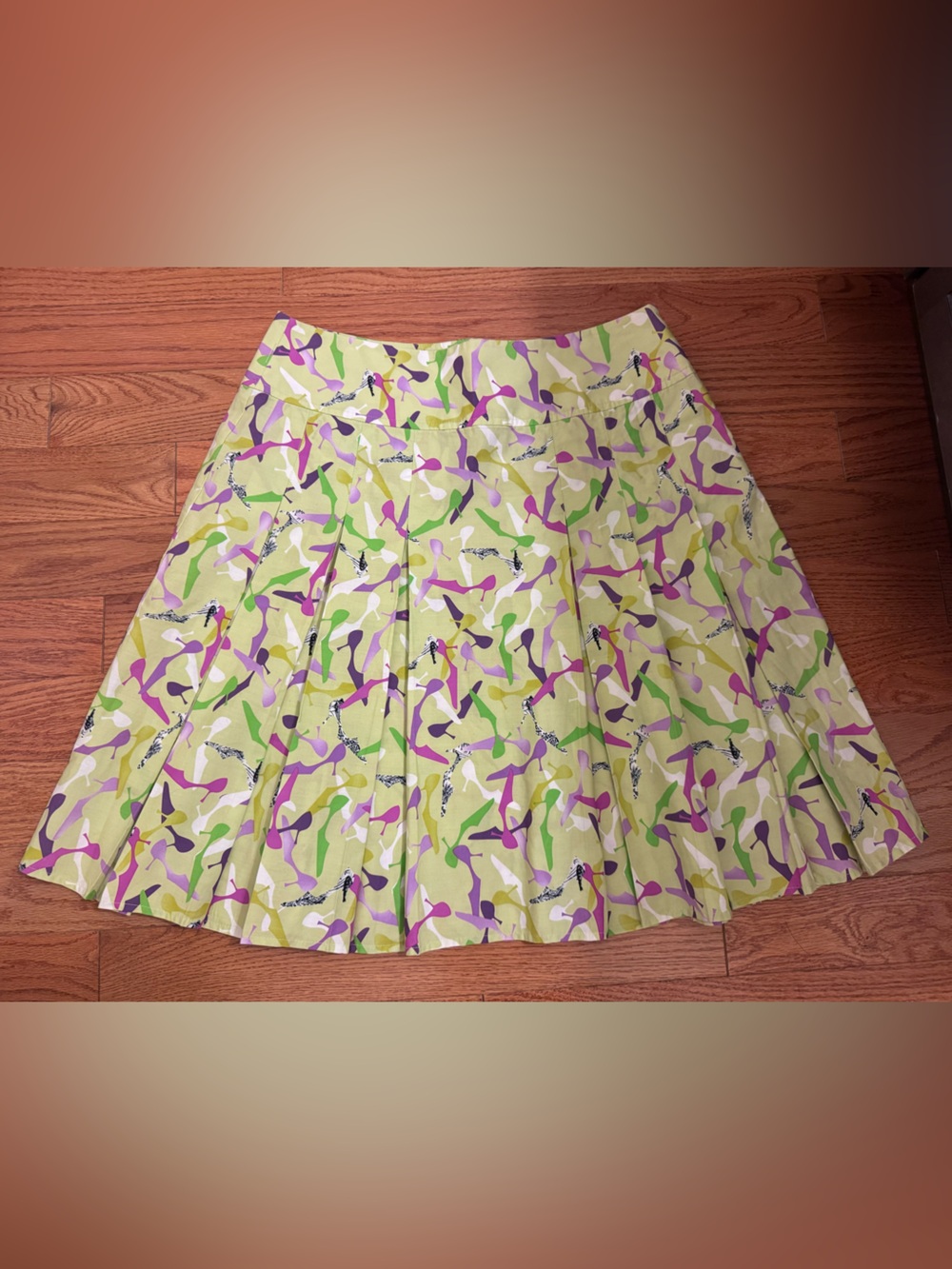 Liz Claiborne Lime Green Floral Print Circle Skirt with Purple Accents